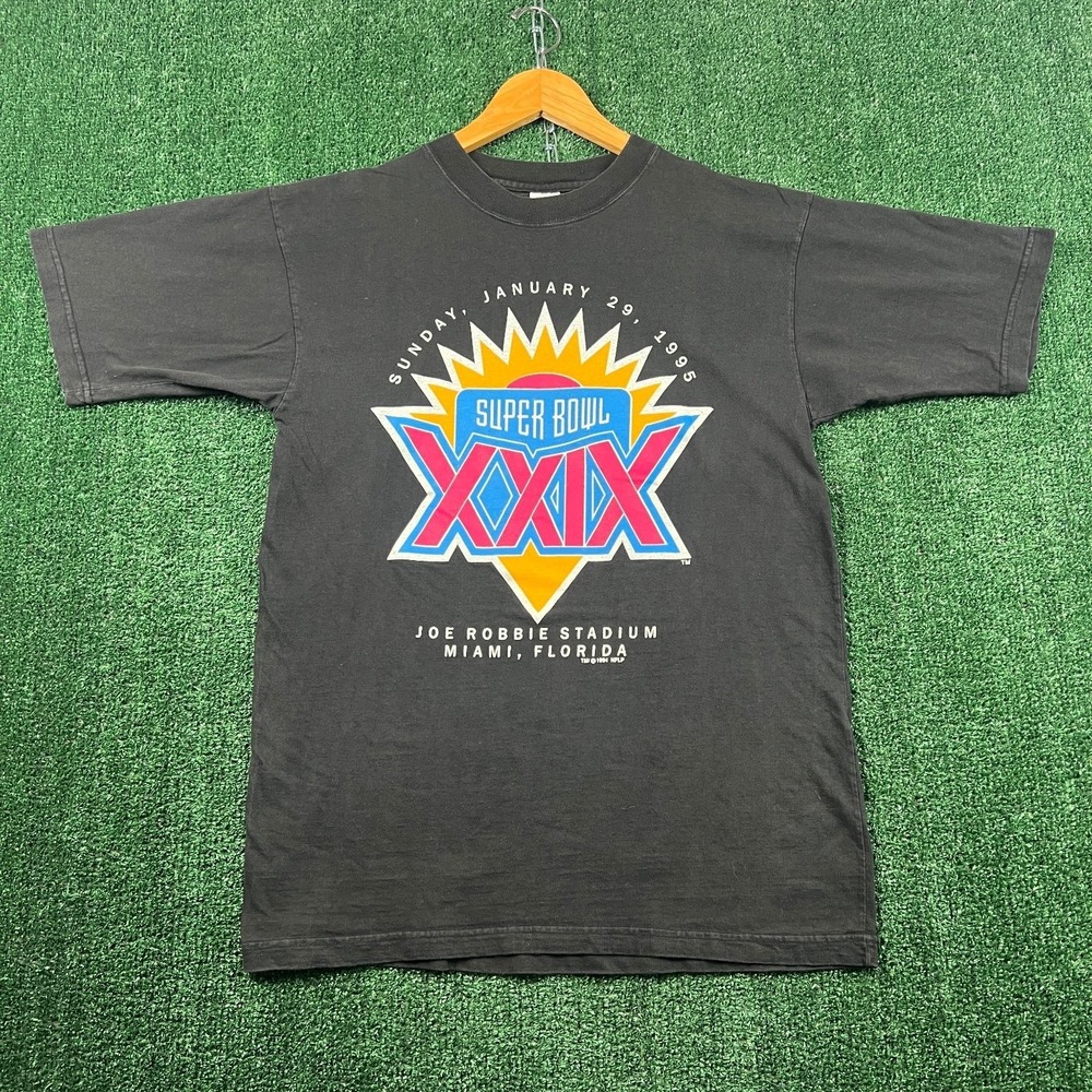 VTG Super Bowl XXIX T-Shirt Mens Medium Faded Black Miami FL NFL 1995 90s